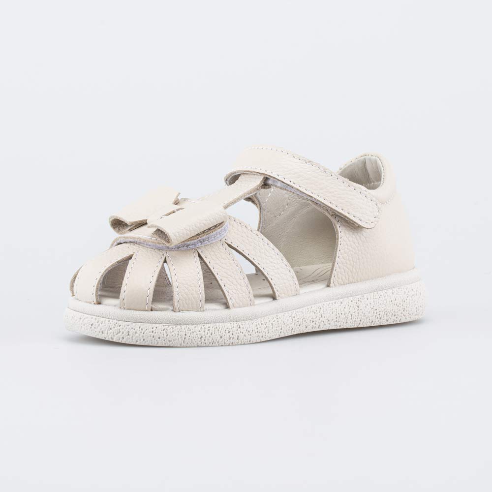 322198-21 Кожаные сандалии на липучках Бантик бежевый , все фото 1