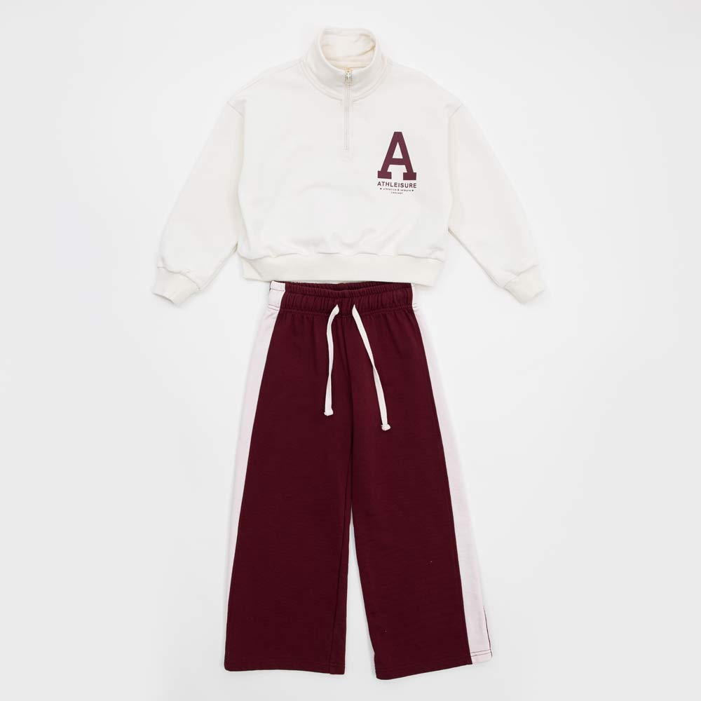 07864092-40 Костюм свитшот + брюки бежево-бордовый, все фото 1