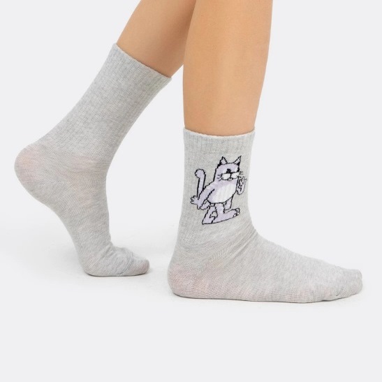 07742974-40 Хлопковые носки Веселый кот серые, все фото 1