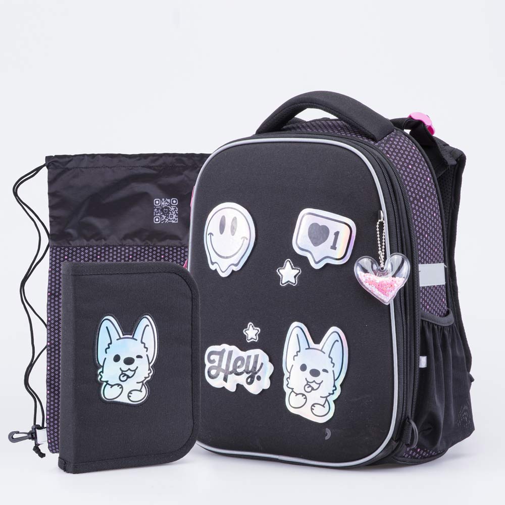 02804325-40 Школьный набор Формованный рюкзак, Мешок для сменной обуви, Пенал, чер-срб, все фото 1