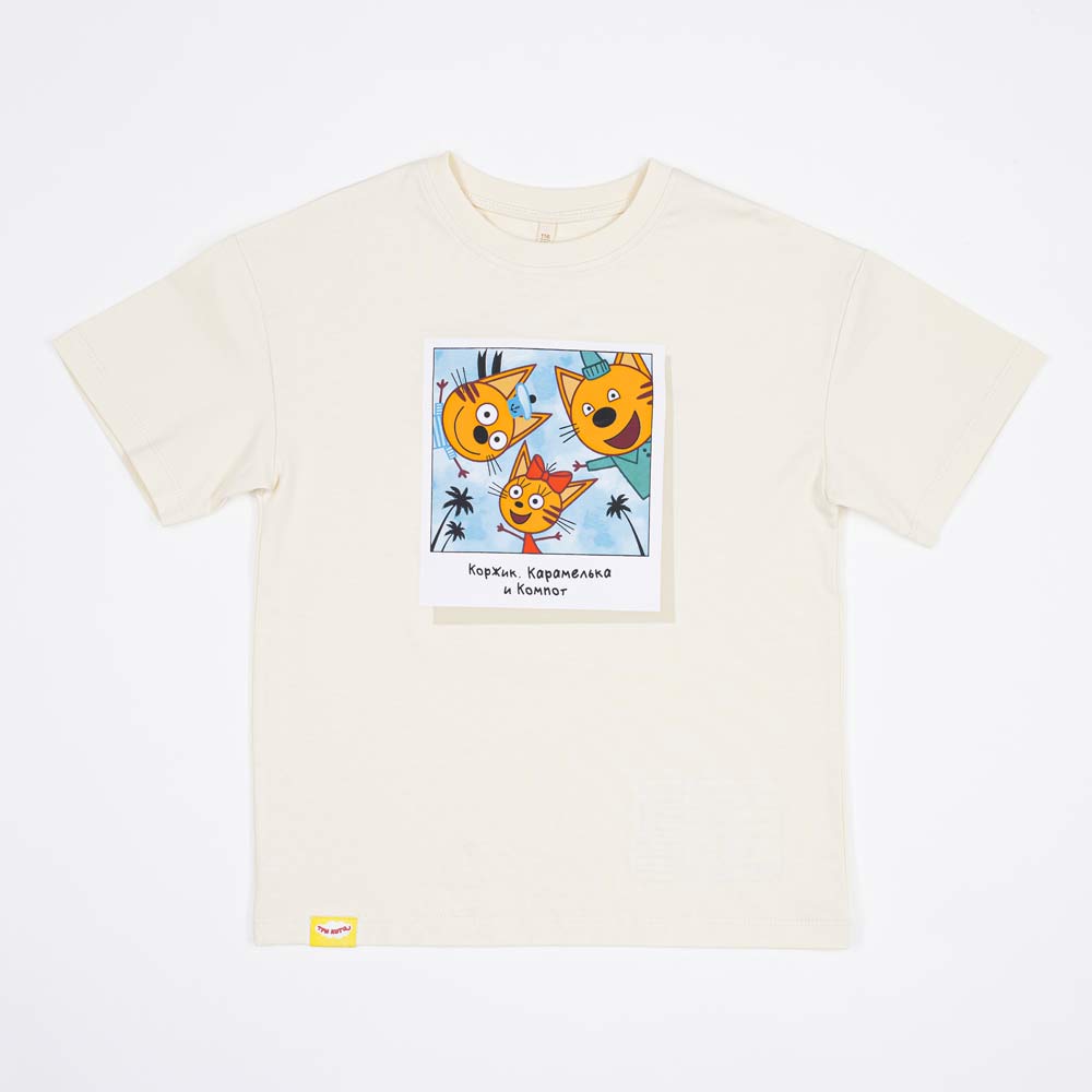 07702041-41 Футболка из кулирки Три кота светло-бежевый, все фото 1