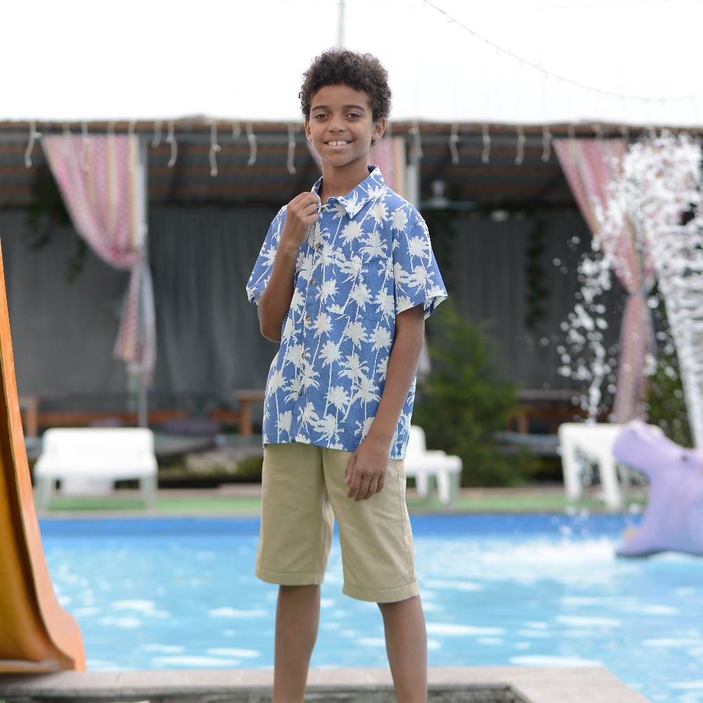 07703009-40 Гавайская рубашка для мальчика Пальмы синий, все фото 5