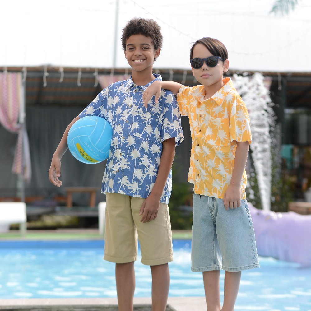 07703009-40 Гавайская рубашка для мальчика Пальмы синий, все фото 6