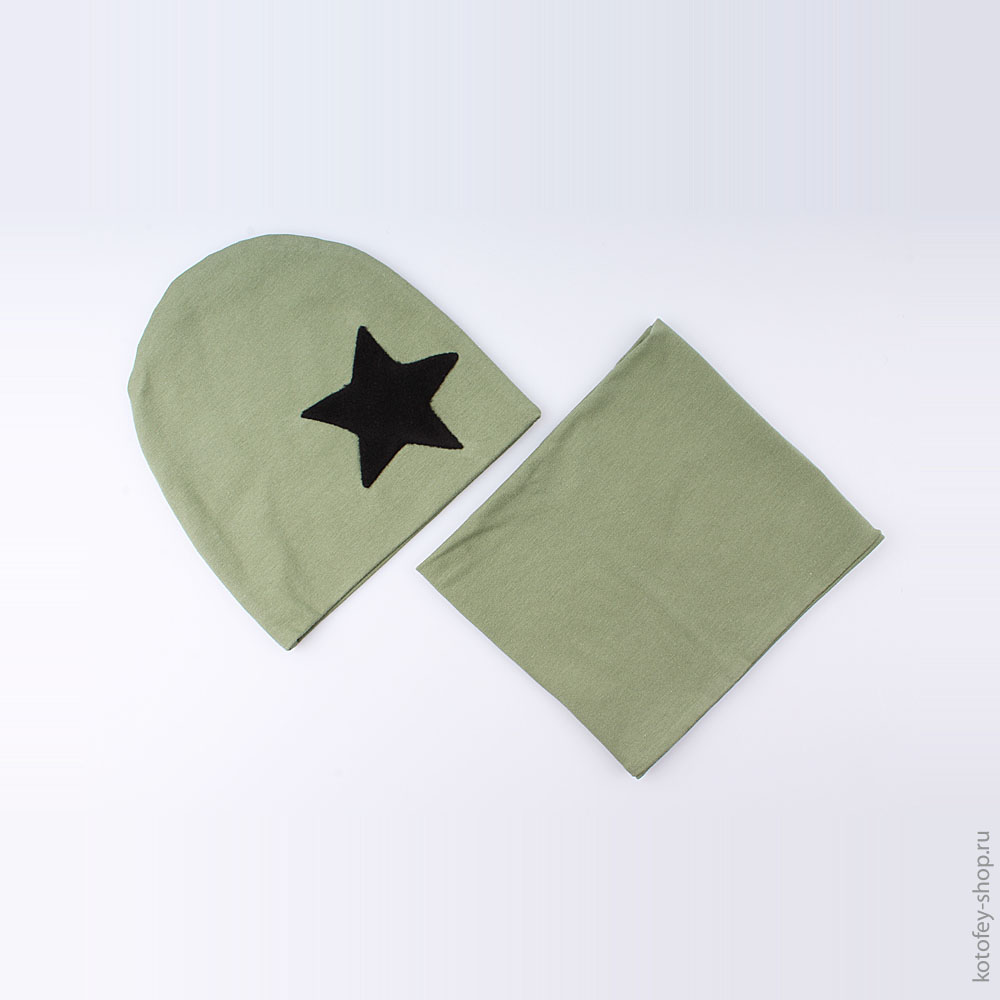 07711069-40 Шапка+снуд на весну хаки, 95% хлопок, все фото 1