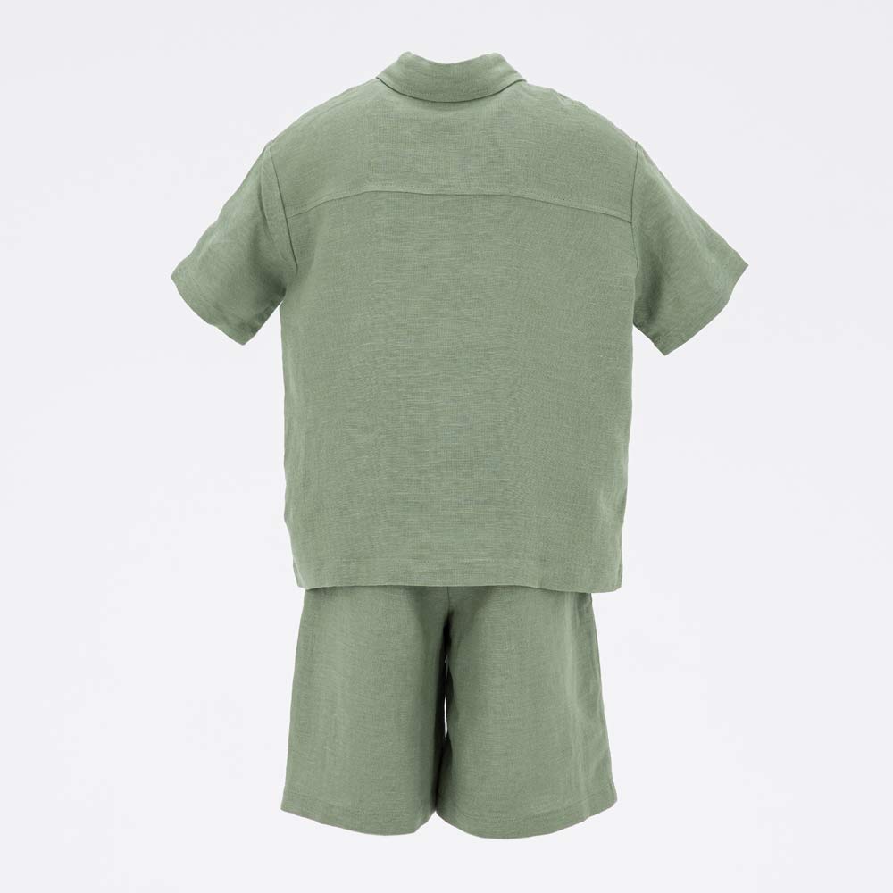 07764061-41 Костюм льняной рубашка + шорты оливковый, все фото 3