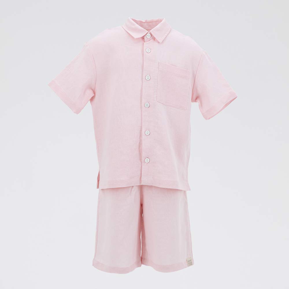 07864062-40 Комплект льняной рубашка + шорты розовый, все фото 1