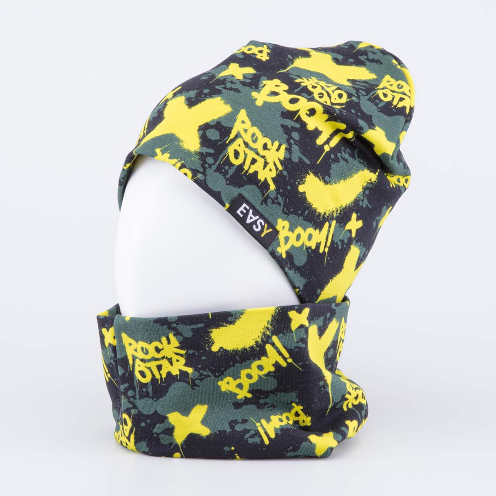 07711924-40 Комплект шапка+снуд для мальчика Граффити хаки, все фото 1