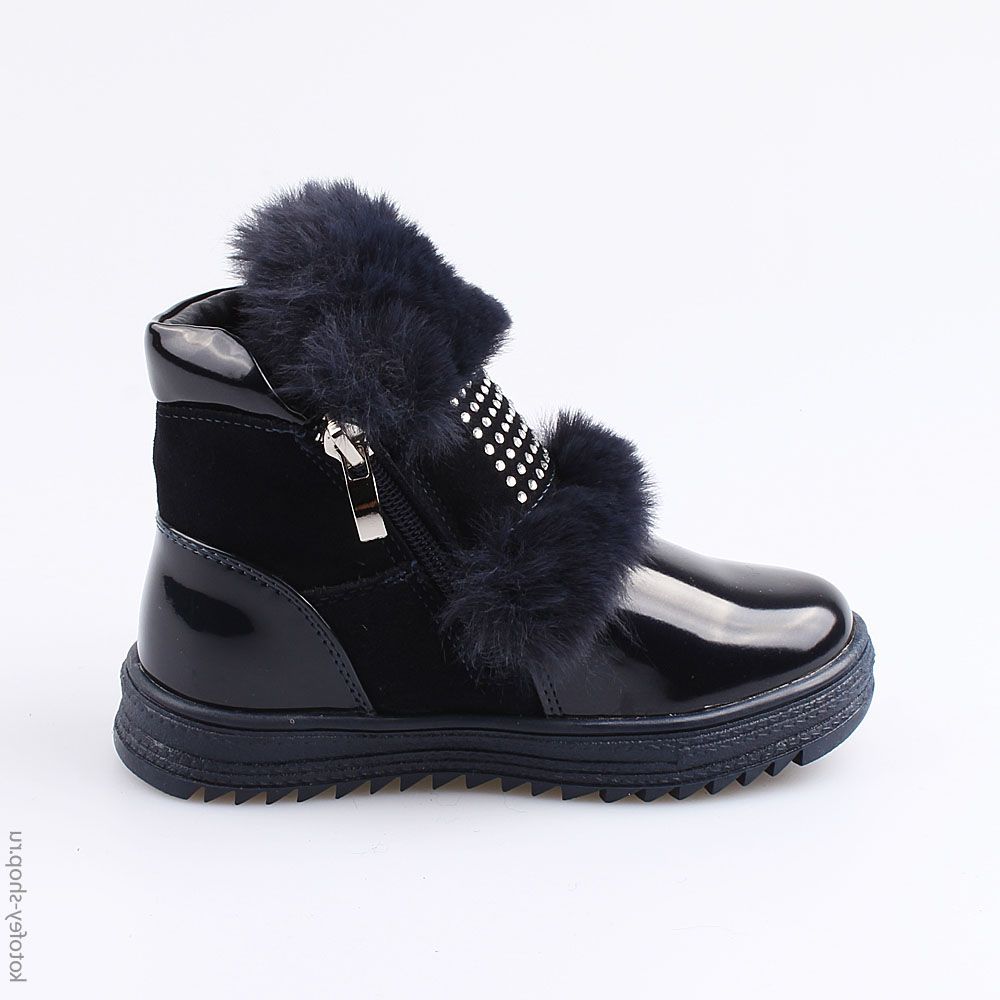 354034-42 Темно-синие полусапожки с опушкой из меха, все фото 2