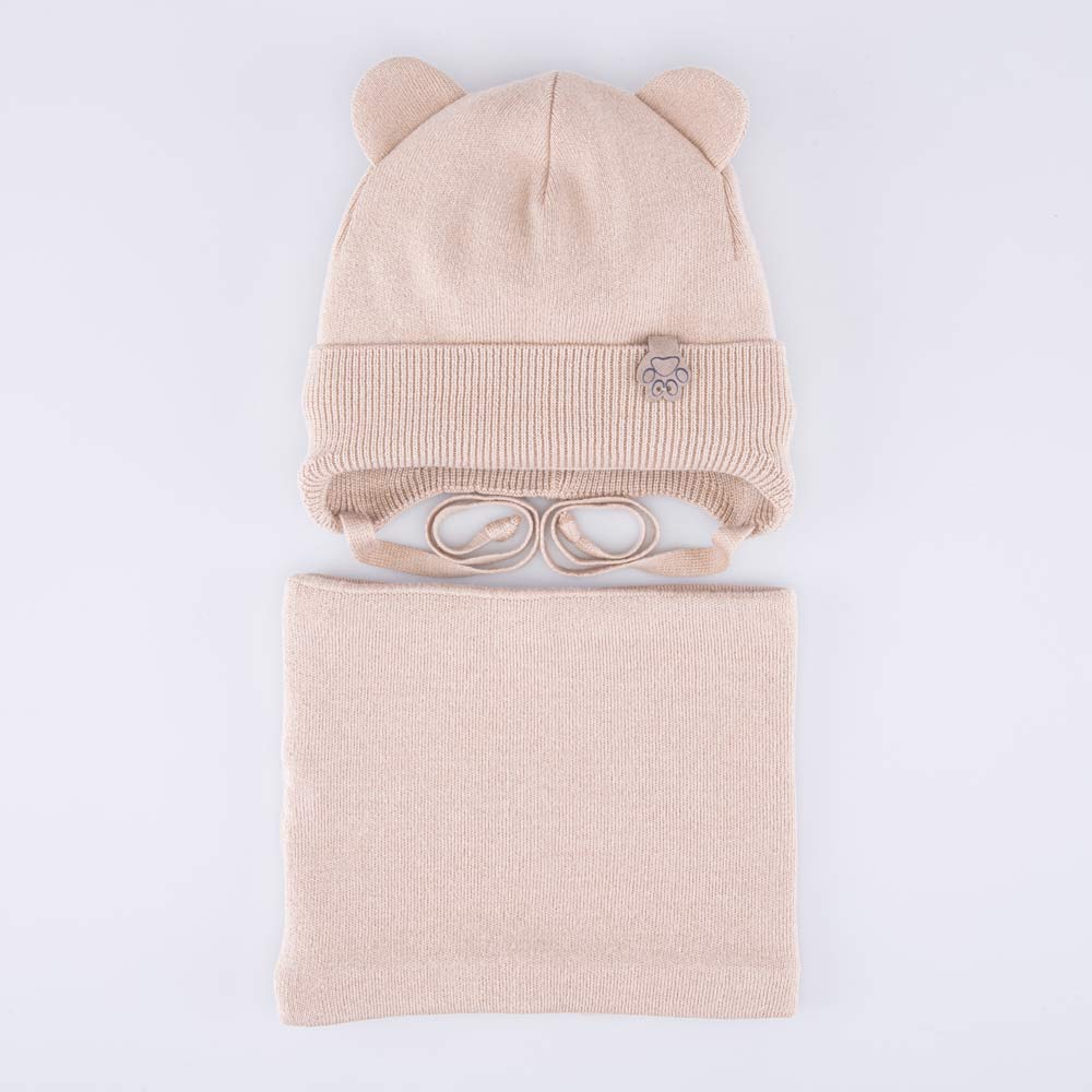 07704002-40 Теплый комплект шапка на завязках+снуд бежевый, все фото 1