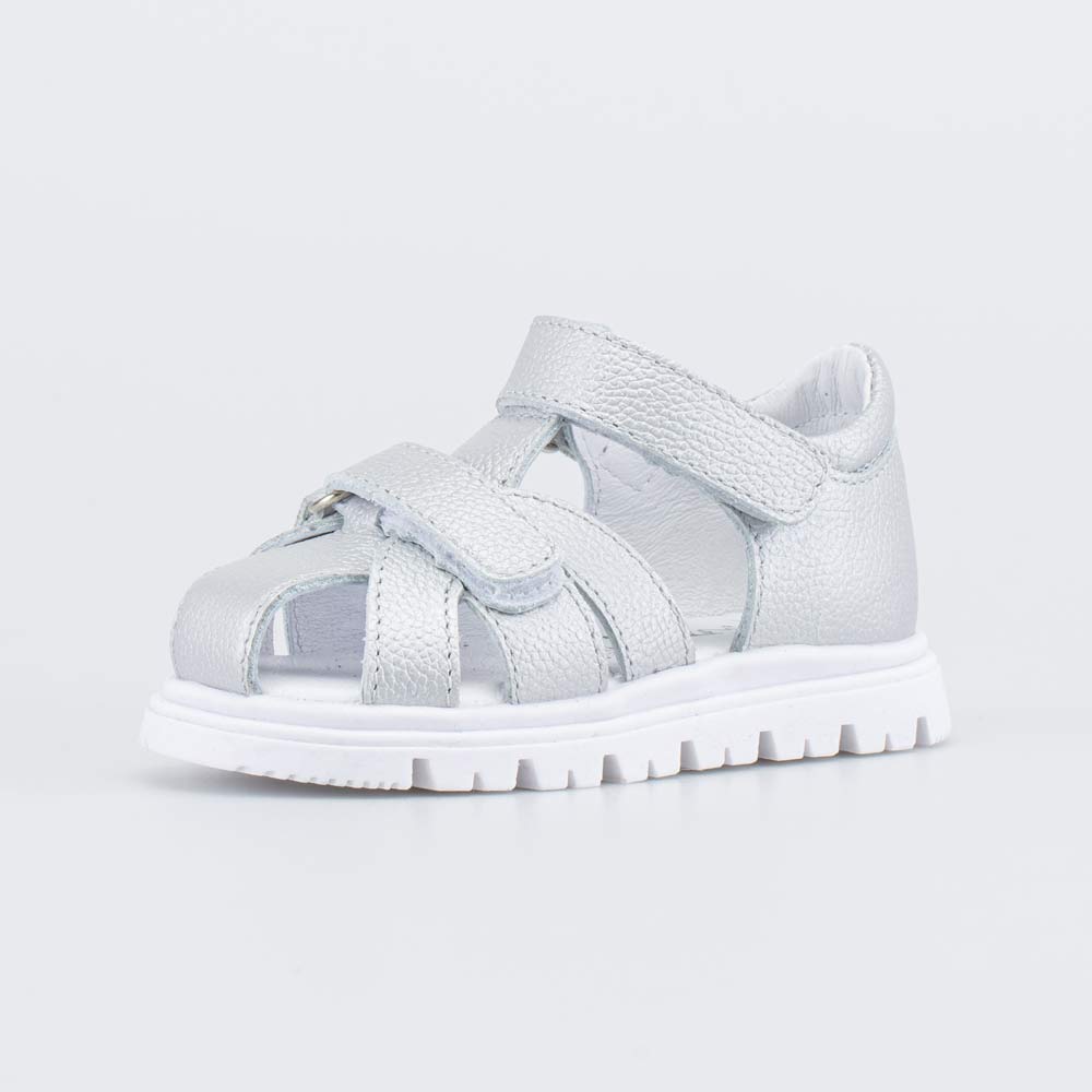 122225-21 Кожаные сандалии на липучках Серебро, все фото 1