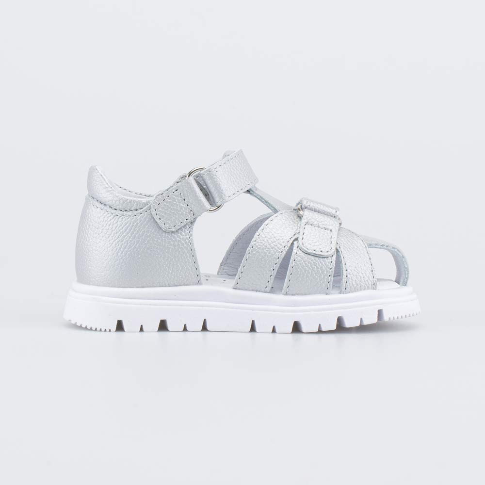 122225-21 Кожаные сандалии на липучках Серебро, все фото 2