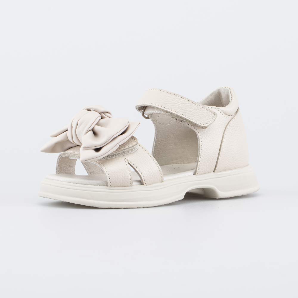 622521-21 Кожаные босоножки для девочки Бант бежевый, все фото 1