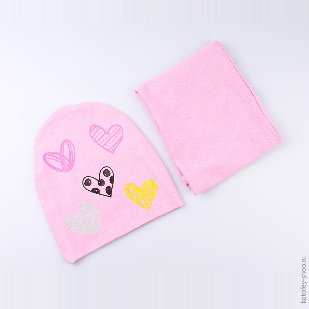 07811079-40 Шапка+снуд на весну, 95% хлопок, розовый, все фото 2