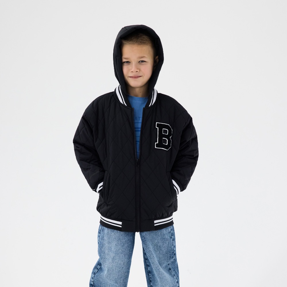 07757067-40 Стеганая куртка-бомбер для мальчика черный, все фото 1