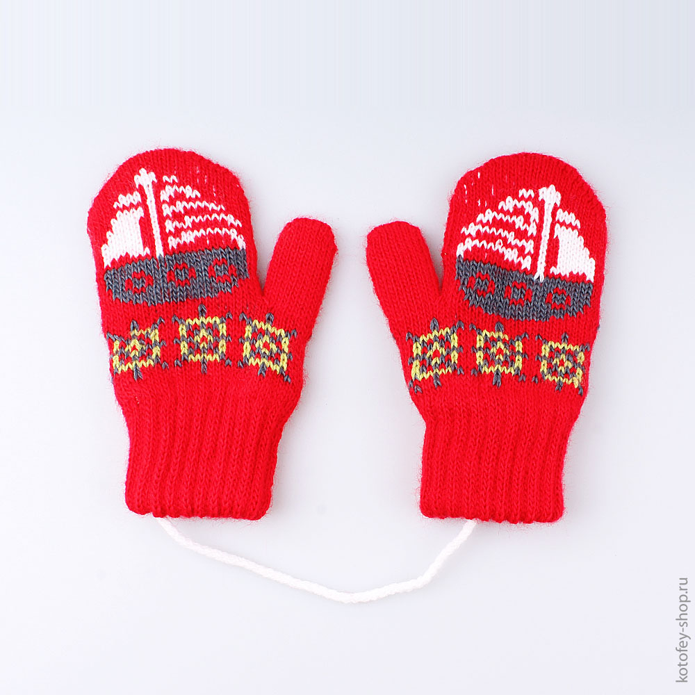 07721082-00 Варежки детские двухслойные красные, все фото 1