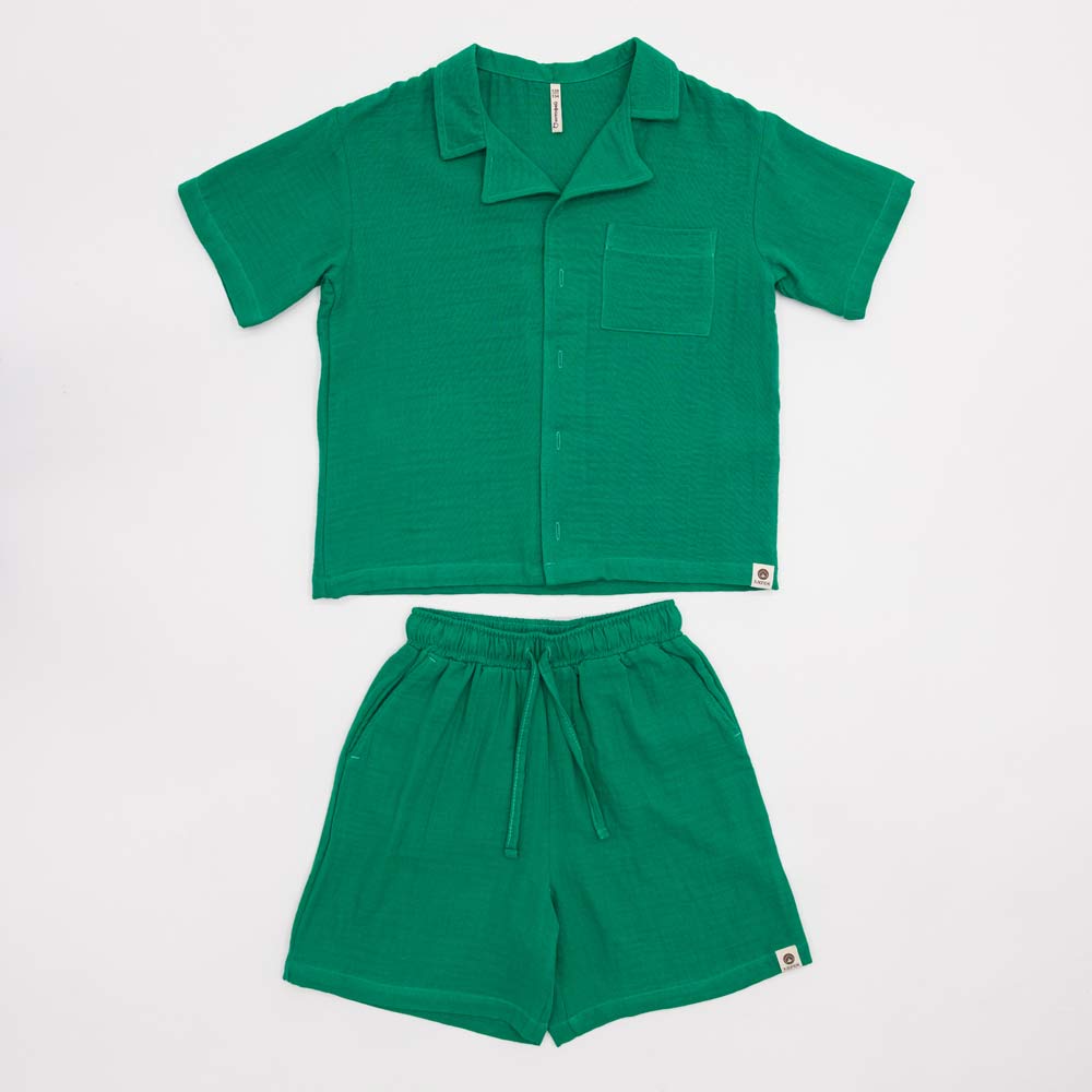 07764075-41 Костюм муслиновый рубашка + шорты зеленый, все фото 1