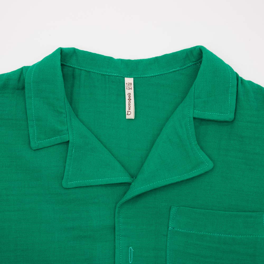 07764075-41 Костюм муслиновый рубашка + шорты зеленый, все фото 4