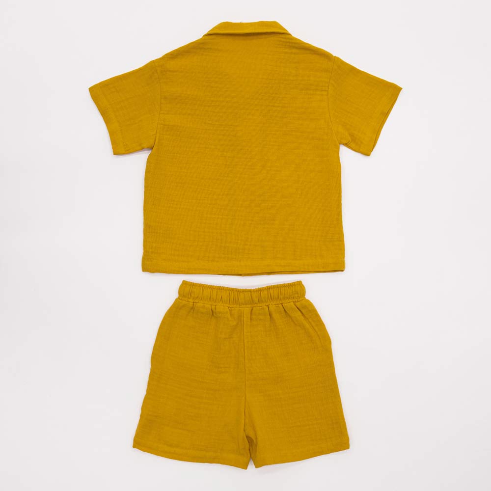 07764075-43 Костюм муслиновый рубашка + шорты горчичный, все фото 2