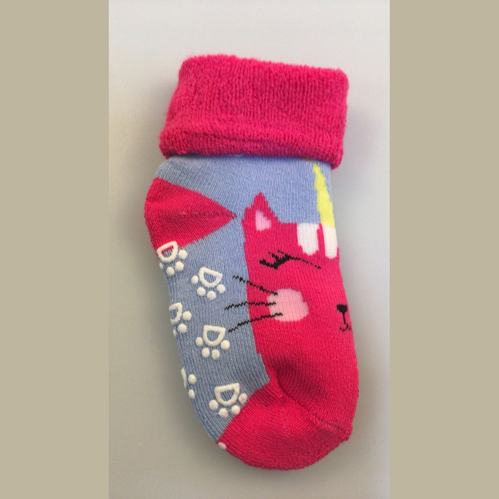 07842353-40 Носки детские с тормозами махровые фуксия Кошка, все фото 1