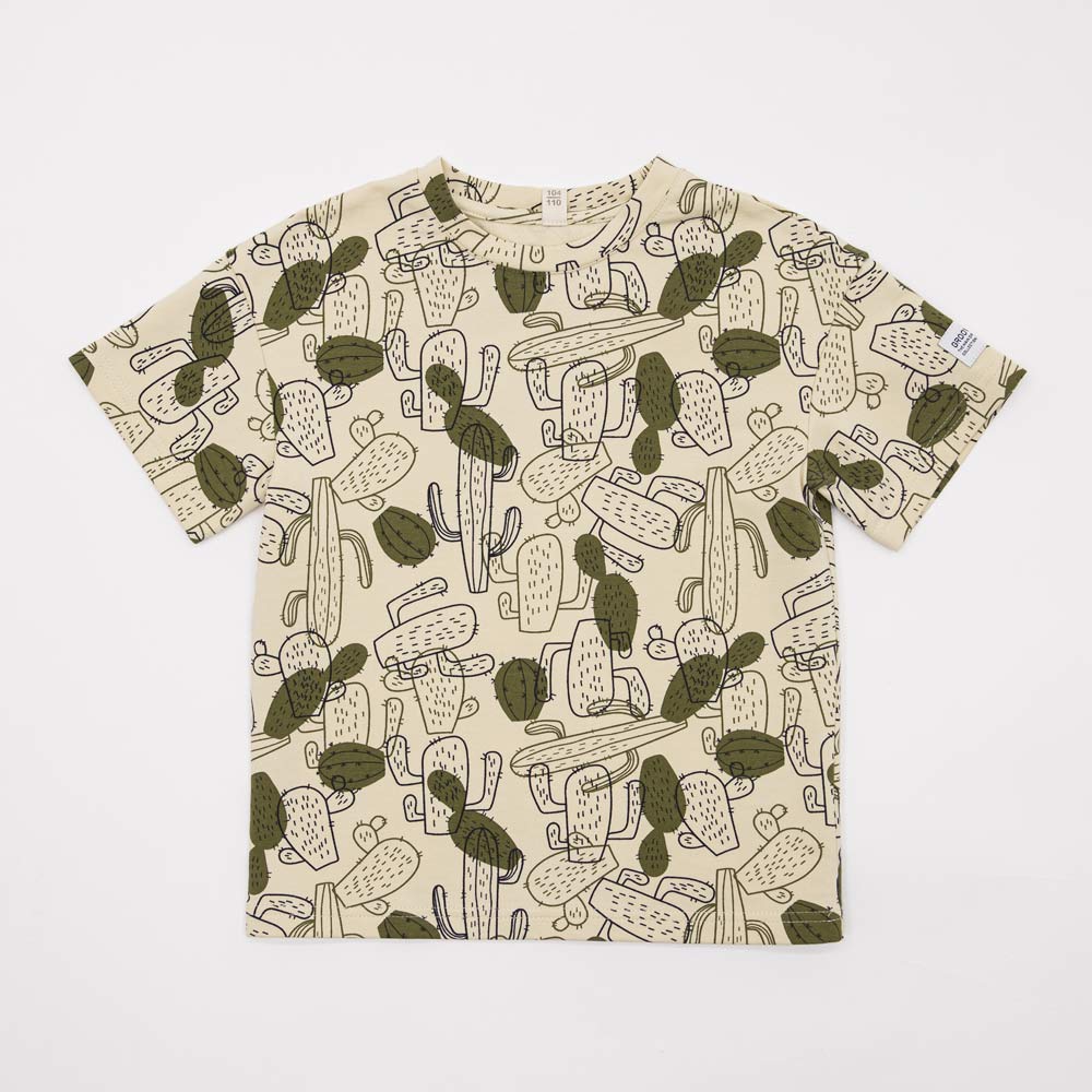 07764091-40 Футболка из футера для мальчика бежевый-зеленый, все фото 1