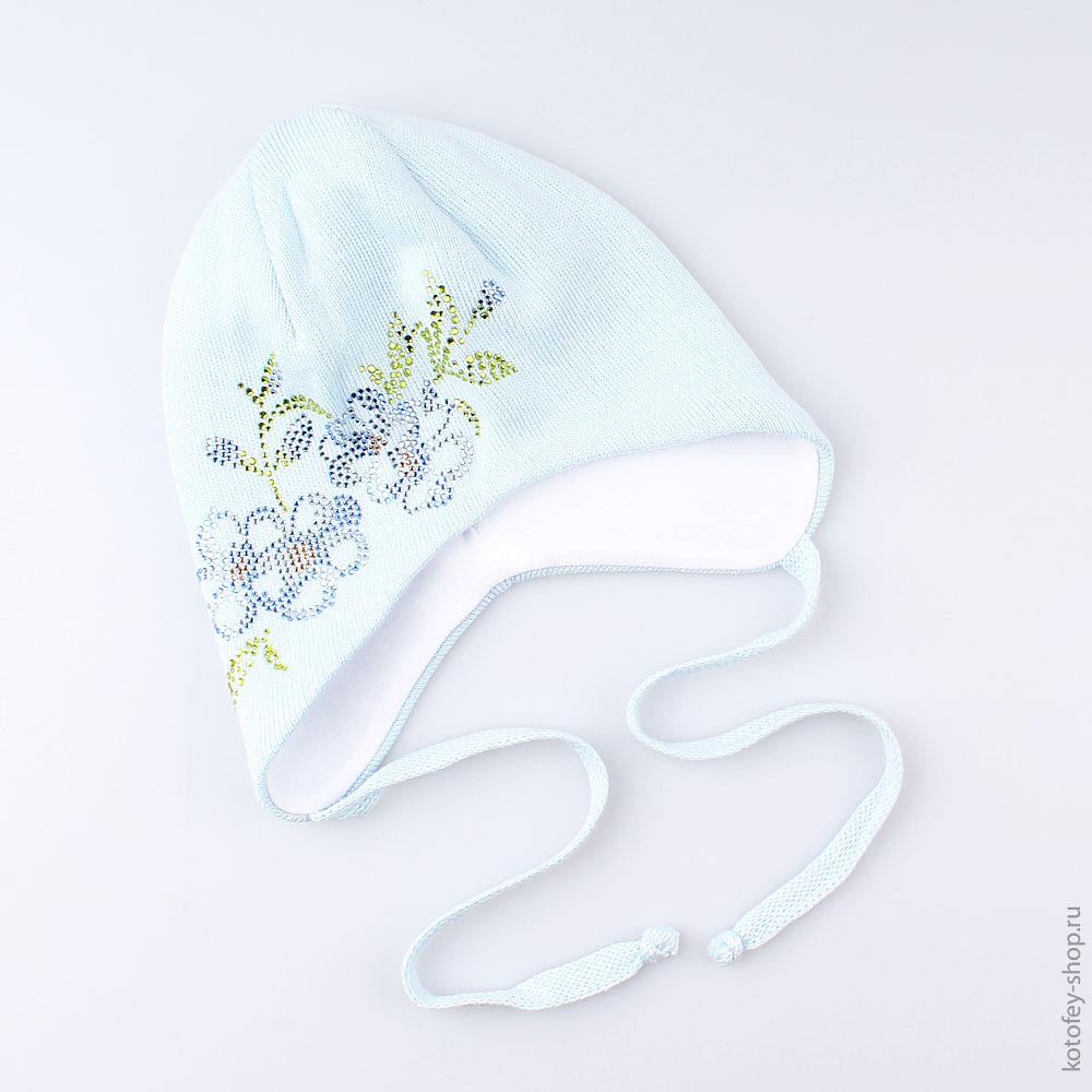 07811089-40 Шапка для девочки, 50% хлопок, голубая, все фото 1