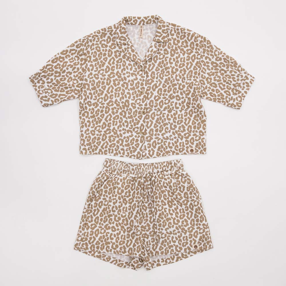 07864077-43 Костюм муслиновый рубашка + шорты для девочки Леопард, все фото 1