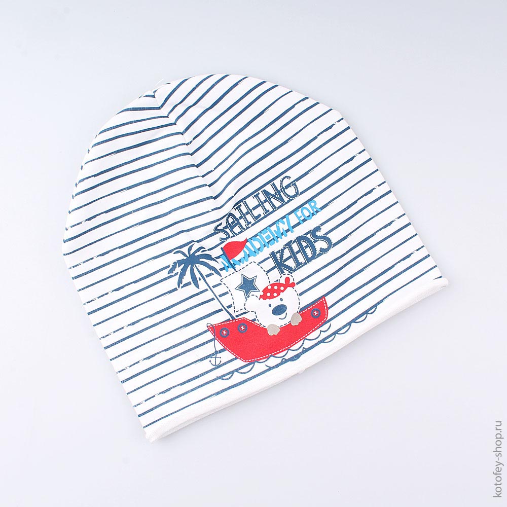07711121-10 Шапка для мальчика, 80% хлопок, сине-белая, все фото 1