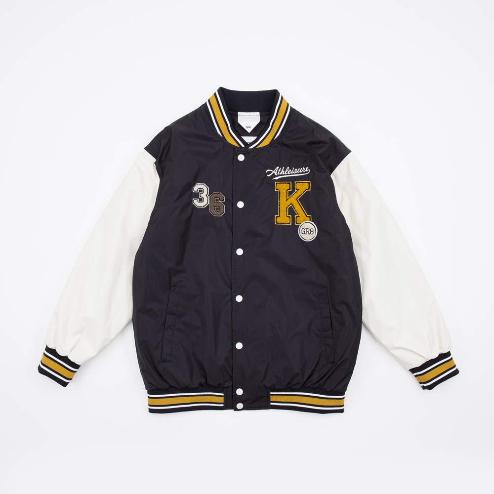 07757053-41 Куртка бомбер для мальчика черный-бежевый, все фото 1