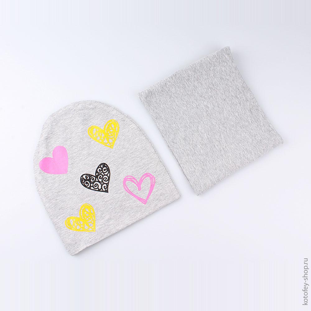 07811079-40 Шапка+снуд на весну, 95% хлопок, серый, все фото 1