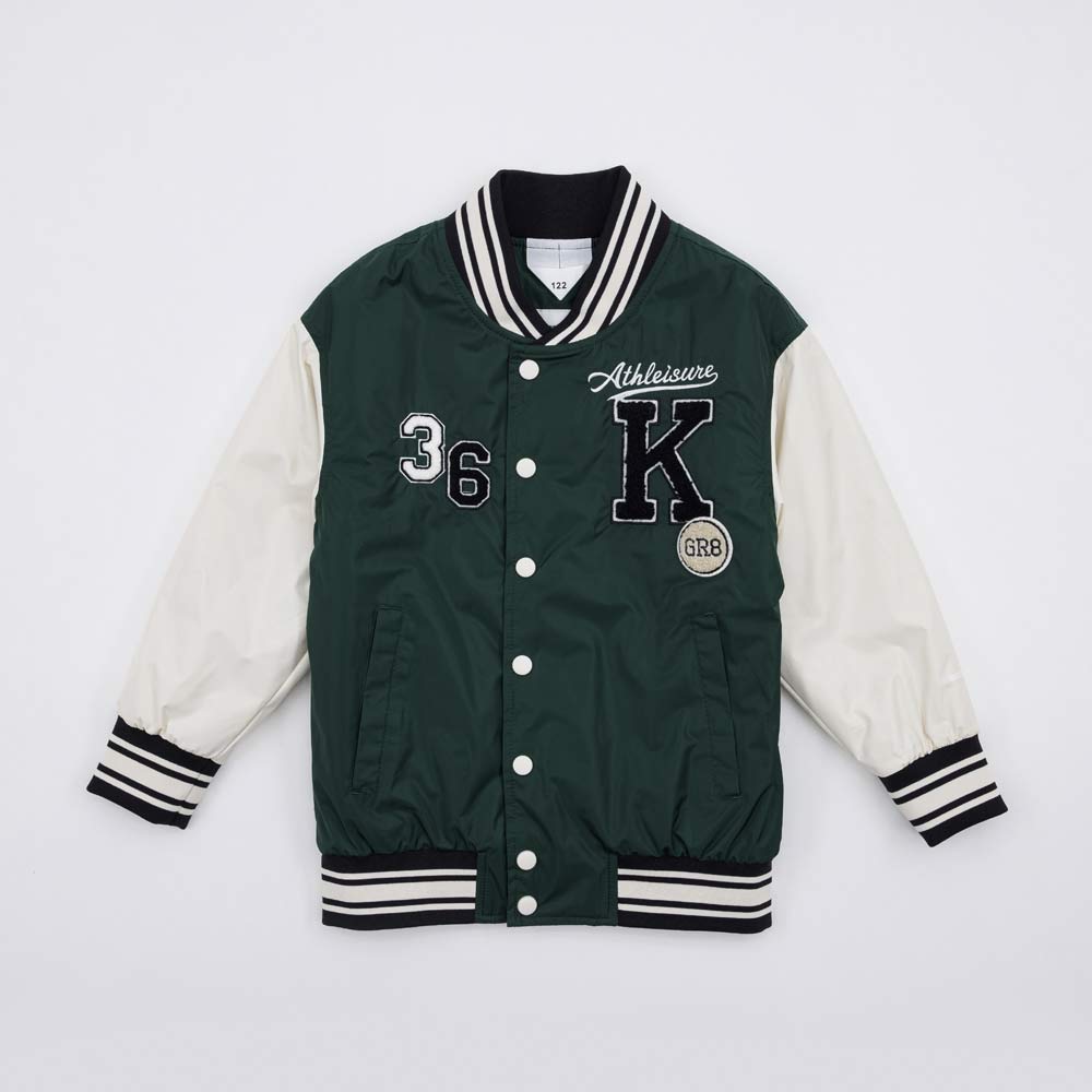 07757053-44 Куртка-бомбер для мальчика зеленый-бежевый, все фото 1