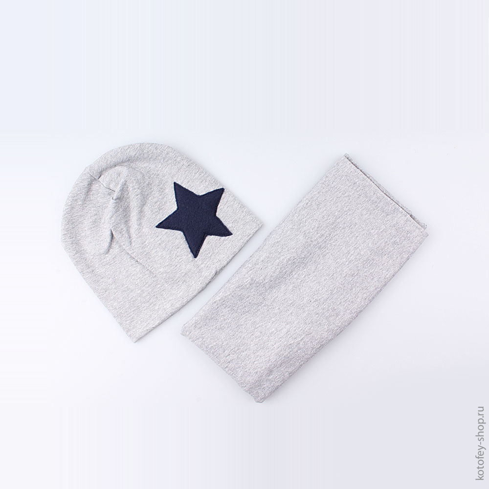 07711069-40 Шапка+снуд на весну серый, 95% хлопок, все фото 1