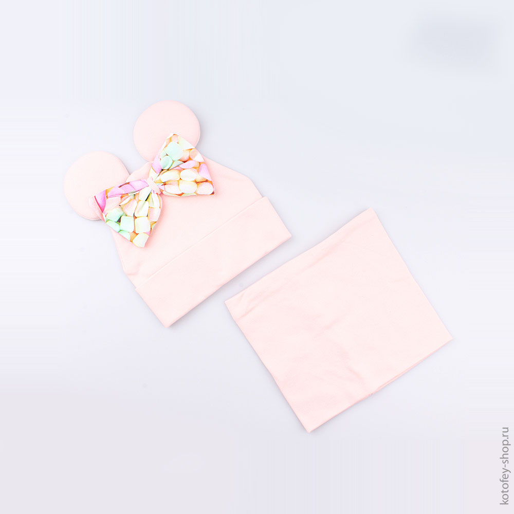 07811073-40 Шапка+снуд на весну, 95% хлопок, розовый, все фото 1