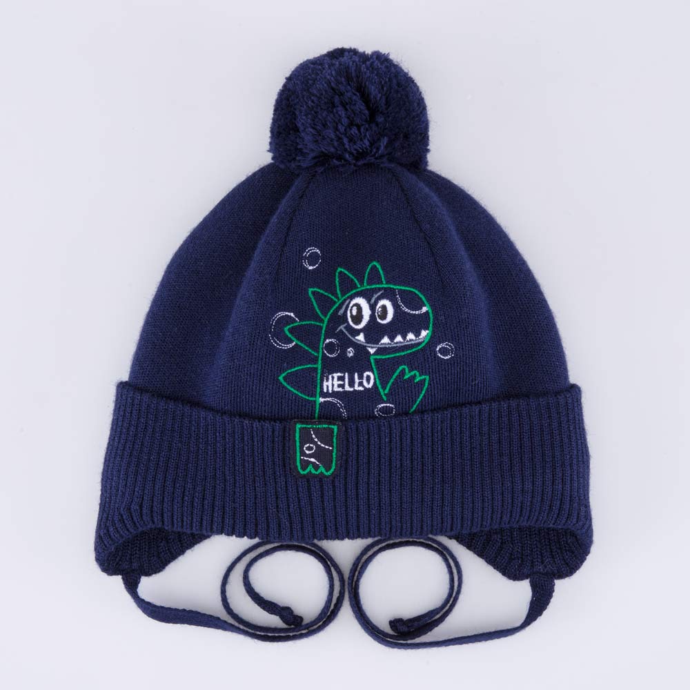 07711980-40 Детская шерстяная шапка на заязках темно-синий, все фото 1