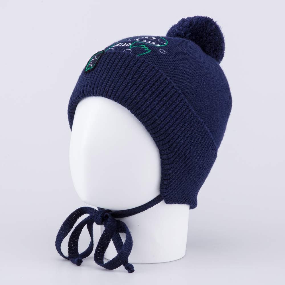 07711980-40 Детская шерстяная шапка на заязках темно-синий, все фото 2