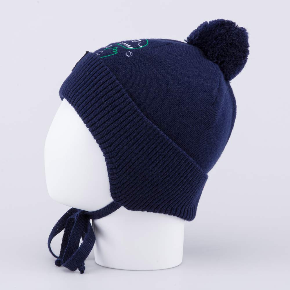 07711980-40 Детская шерстяная шапка на заязках темно-синий, все фото 3
