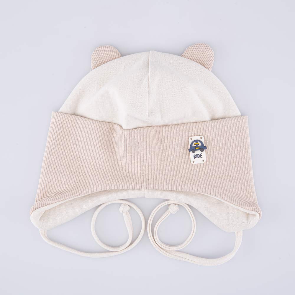 07711982-40 Детская хлопковая шапка на заязках бежевый, все фото 1