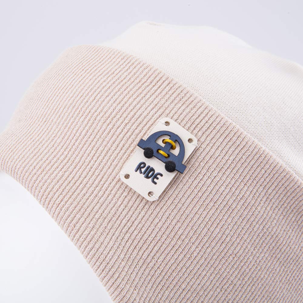 07711982-40 Детская хлопковая шапка на заязках бежевый, все фото 4