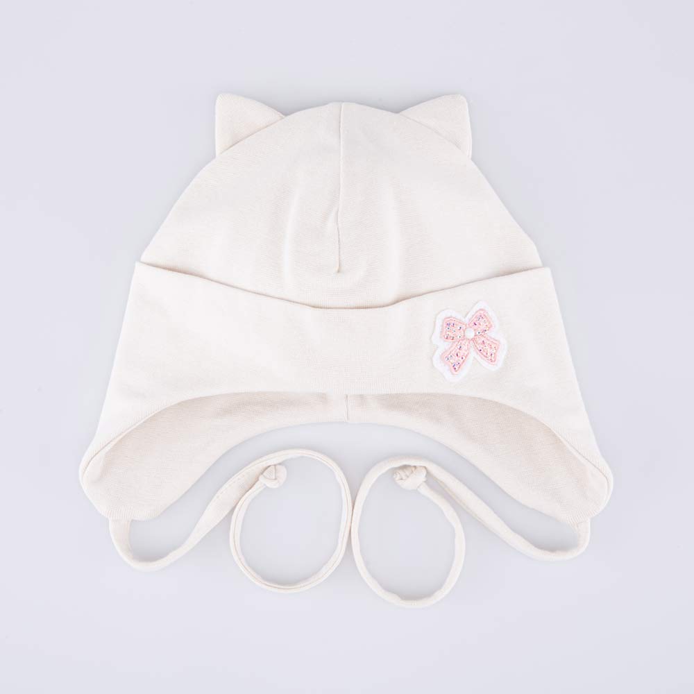 07811438-40 Детская хлопковая шапка на завязках светло-бежевый, все фото 1