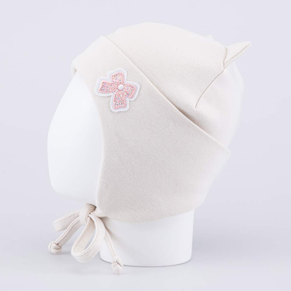 07811438-40 Детская хлопковая шапка на завязках светло-бежевый, все фото 3