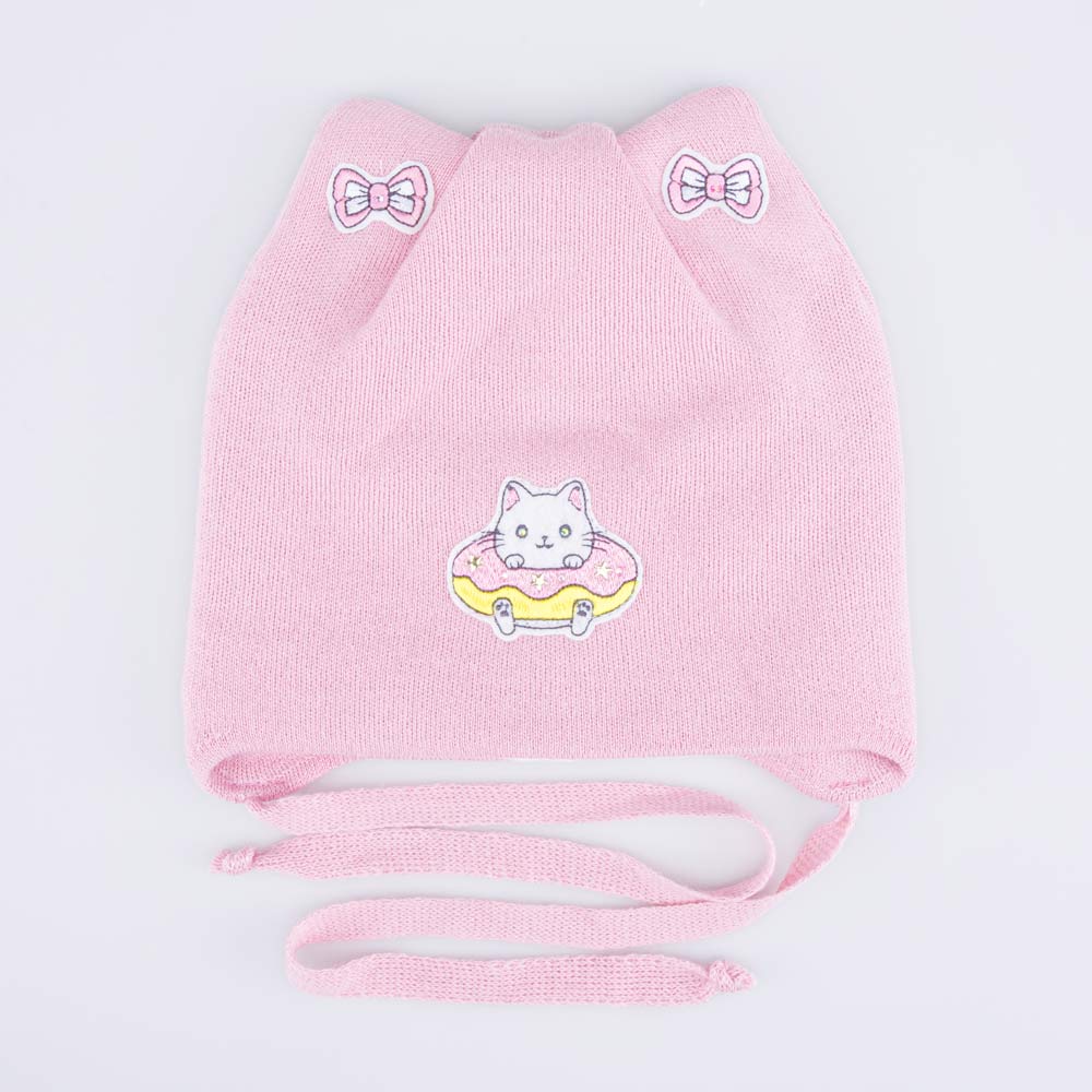 07811927-40 Шапка на завязках Кот-пончик розовый, все фото 4