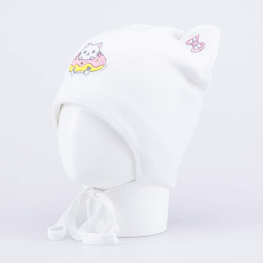 07811927-41 Шапка на завязках Кот-пончик белый, все фото 1