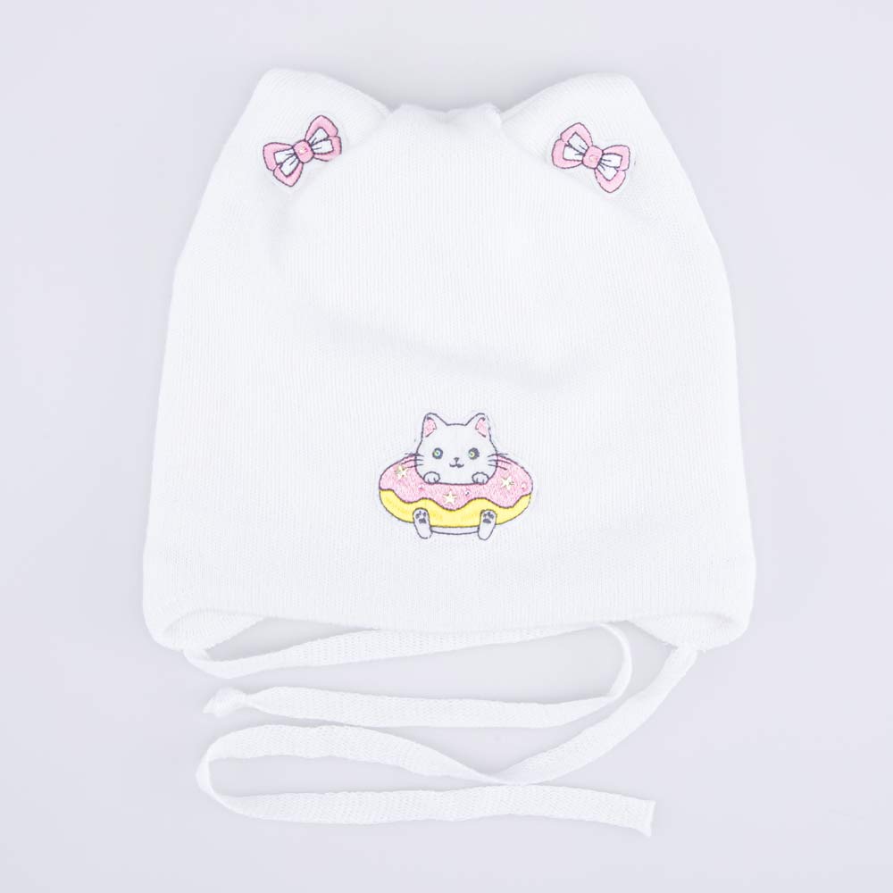 07811927-41 Шапка на завязках Кот-пончик белый, все фото 4