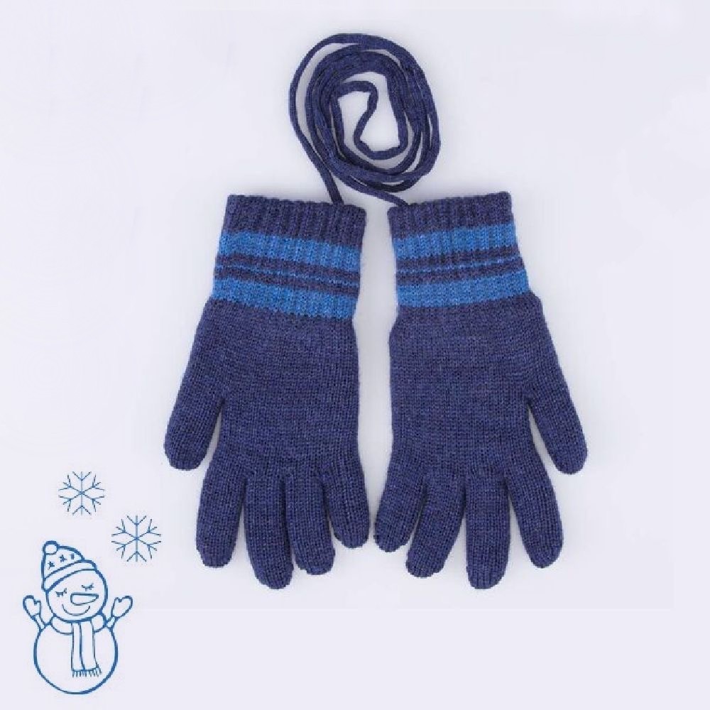 07722230-40 Теплые перчатки из шерсти мериноса Полоски синий, все фото 1