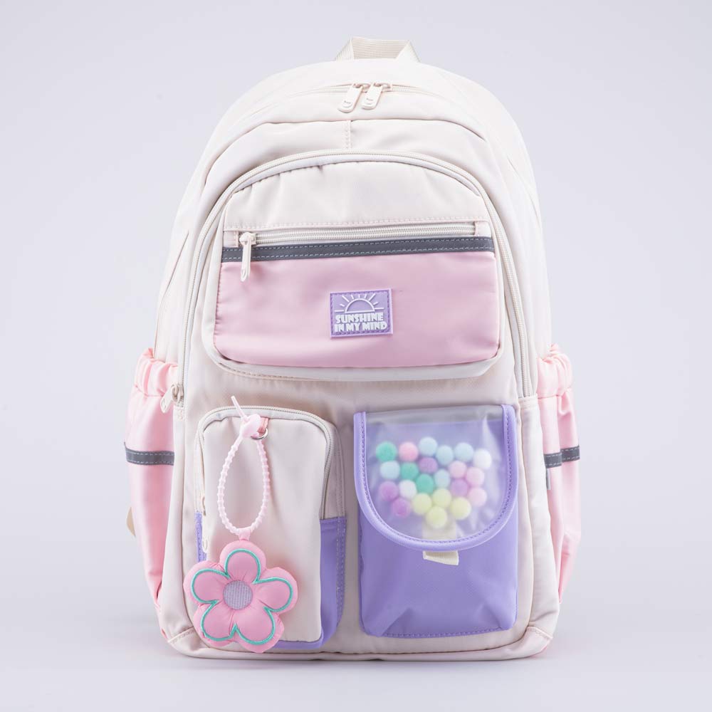 02804359-40 Рюкзак школьный Помпончики бежевый, все фото 1