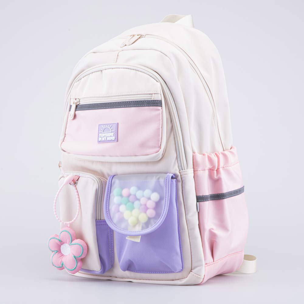 02804359-40 Рюкзак школьный Помпончики бежевый, все фото 2