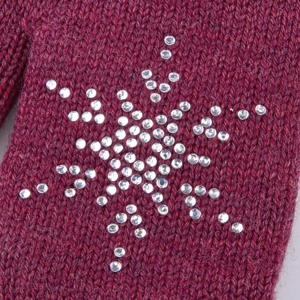 07821237-42 Теплые варежки со стразами бордовый, все фото 2