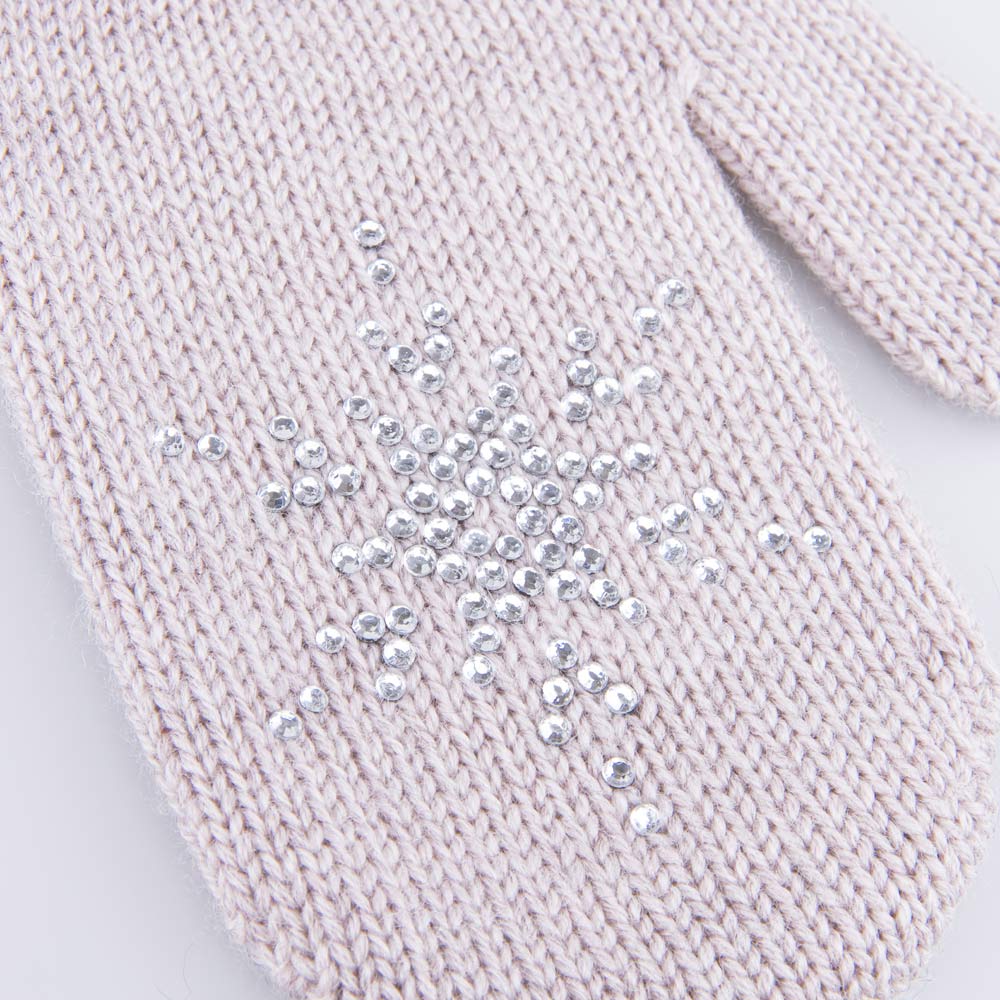 07822207-41 Варежки однослойные со стразами Снежинка бежевый, все фото 3