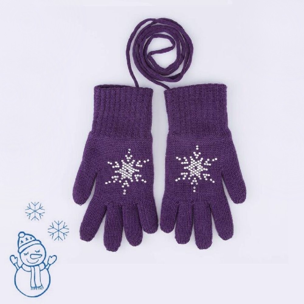 07822226-42 Теплые шерстяные перчатки Снежинки фиолетовый, все фото 1