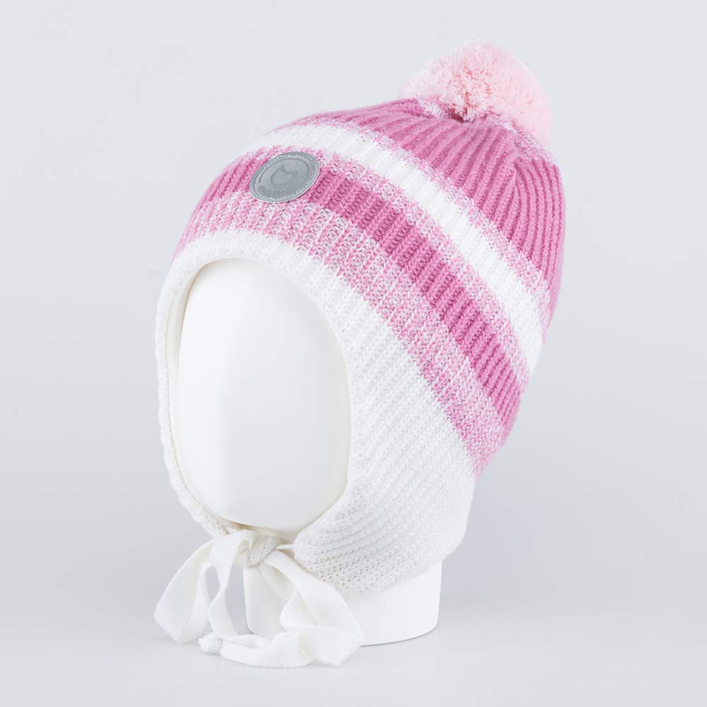 07811388-40 Утепленная шапка на завязках Розовые полоски, все фото 1