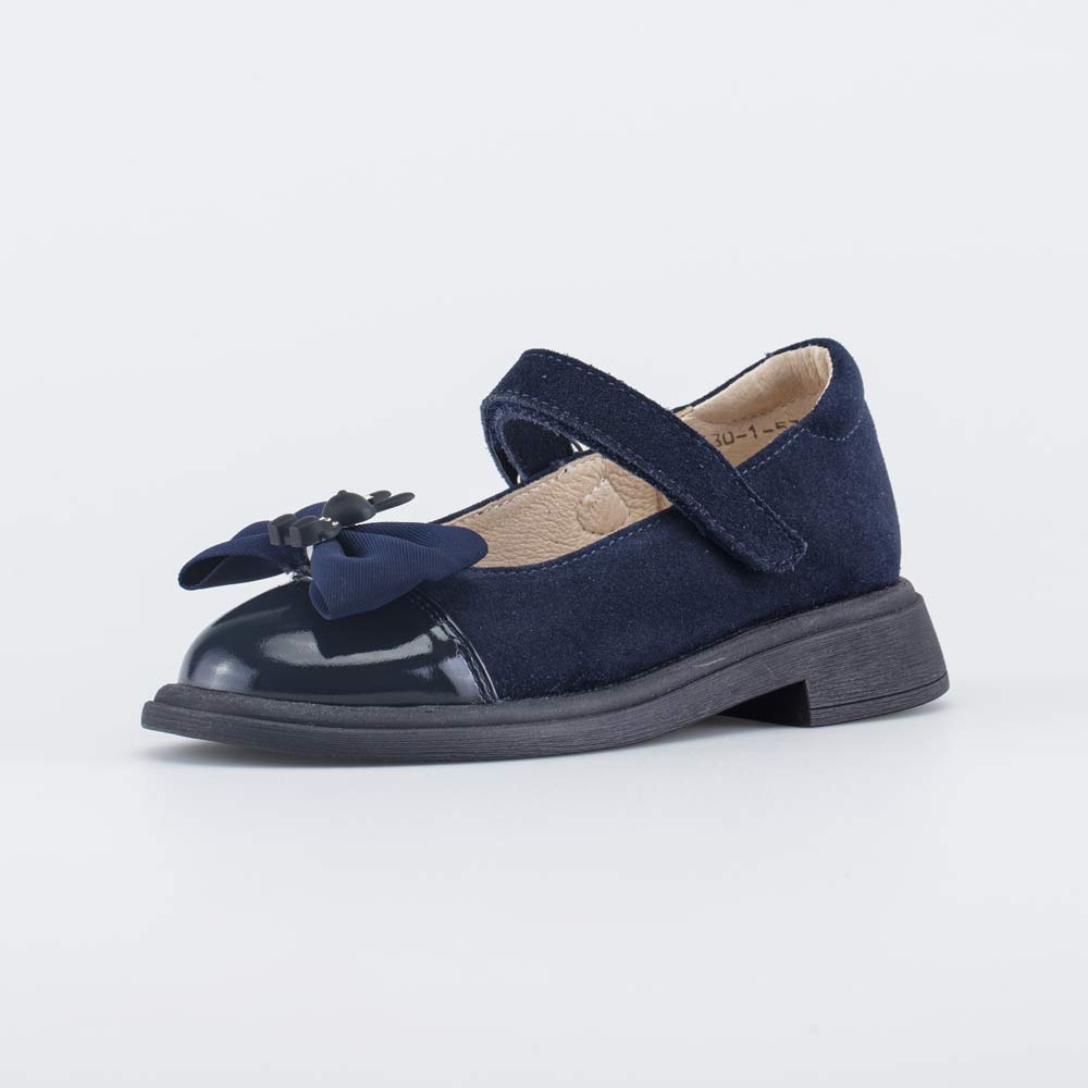 532352-22 Кожаные туфли для девочки Бант темно-синий, все фото 1